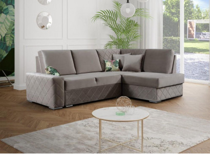 Velvet sofa bed function seating leather lounge living landscape corner sofa L-shape new
